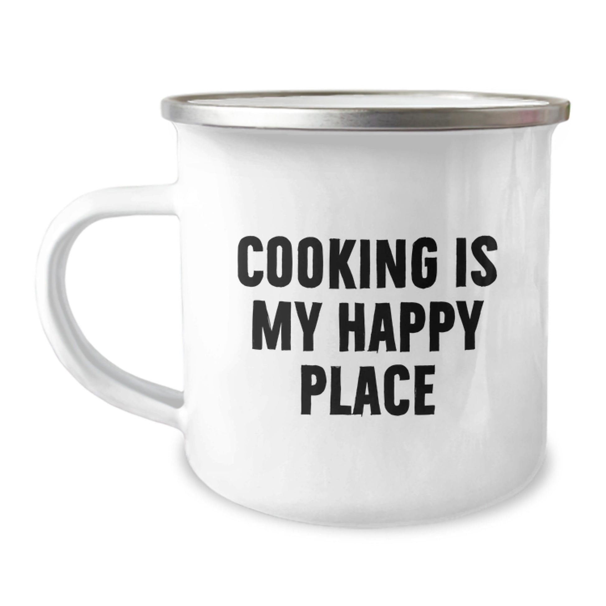Funny Cooking Inspiration Gifts from Men to Wife on Valentine's Unique Camping Mugs with Quote 'Cooking Is My Happy Place' - Image 1