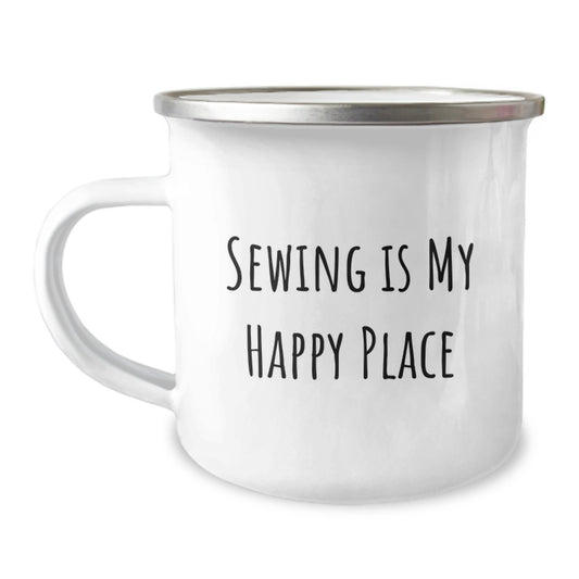Funny Sewing Gifts for Men, Unique Camping Mugs with Inspirational Quote 'Sewing Is My Happy Place' for Sewing Lovers, Christmas Unique Gifts from Friends - Image 1