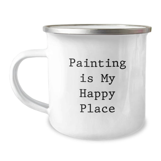 Funny Painting Gifts for Painting Enthusiasts, Unique Camping Mug for Graduation, 'Painting Is My Happy Place' Quote Gifts from Family, Friends, or Coworkers - Image 1