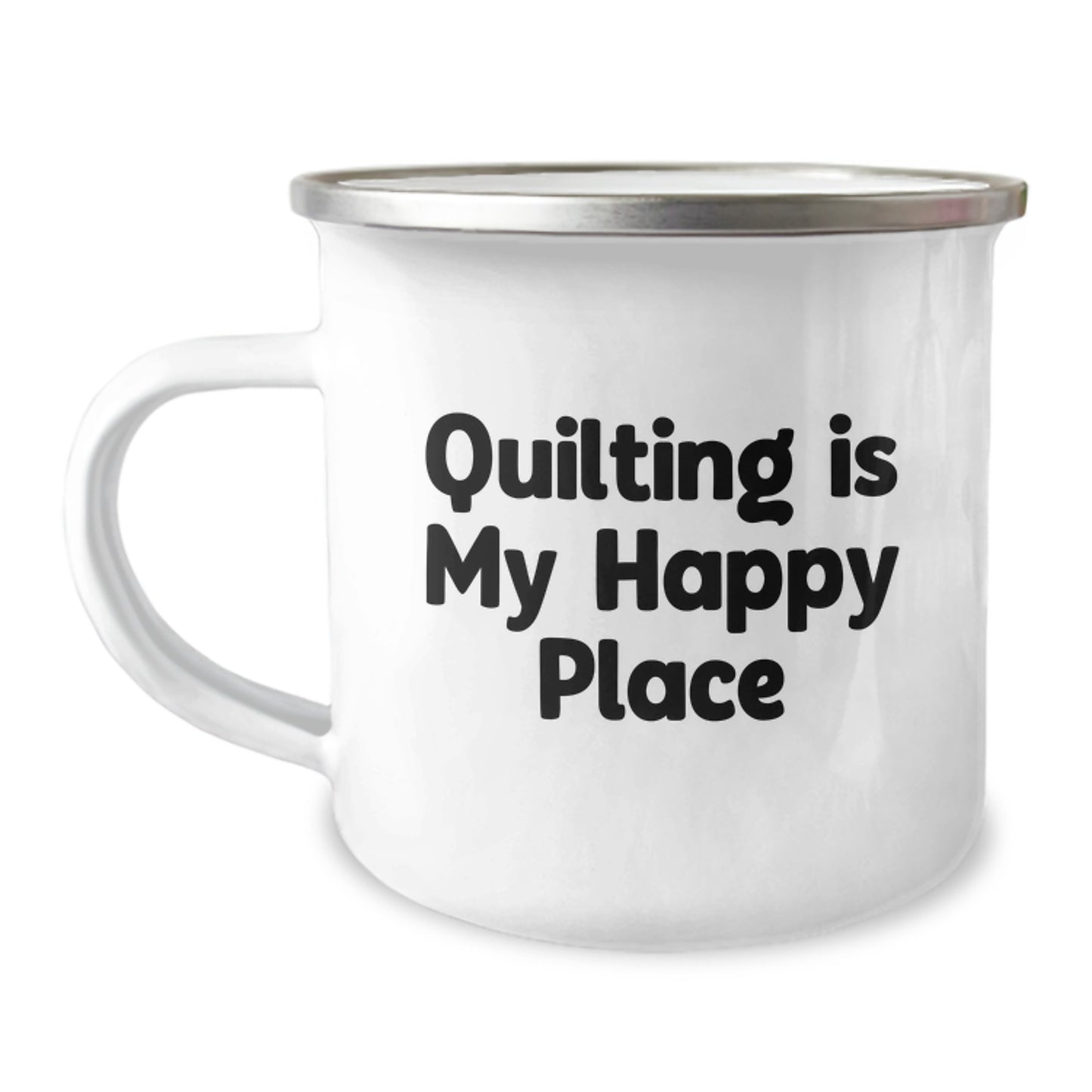 Quilting Gifts for Women Quilting Is My Happy Place Funny Camping Mug 12 oz Stainless Steel - Image 1