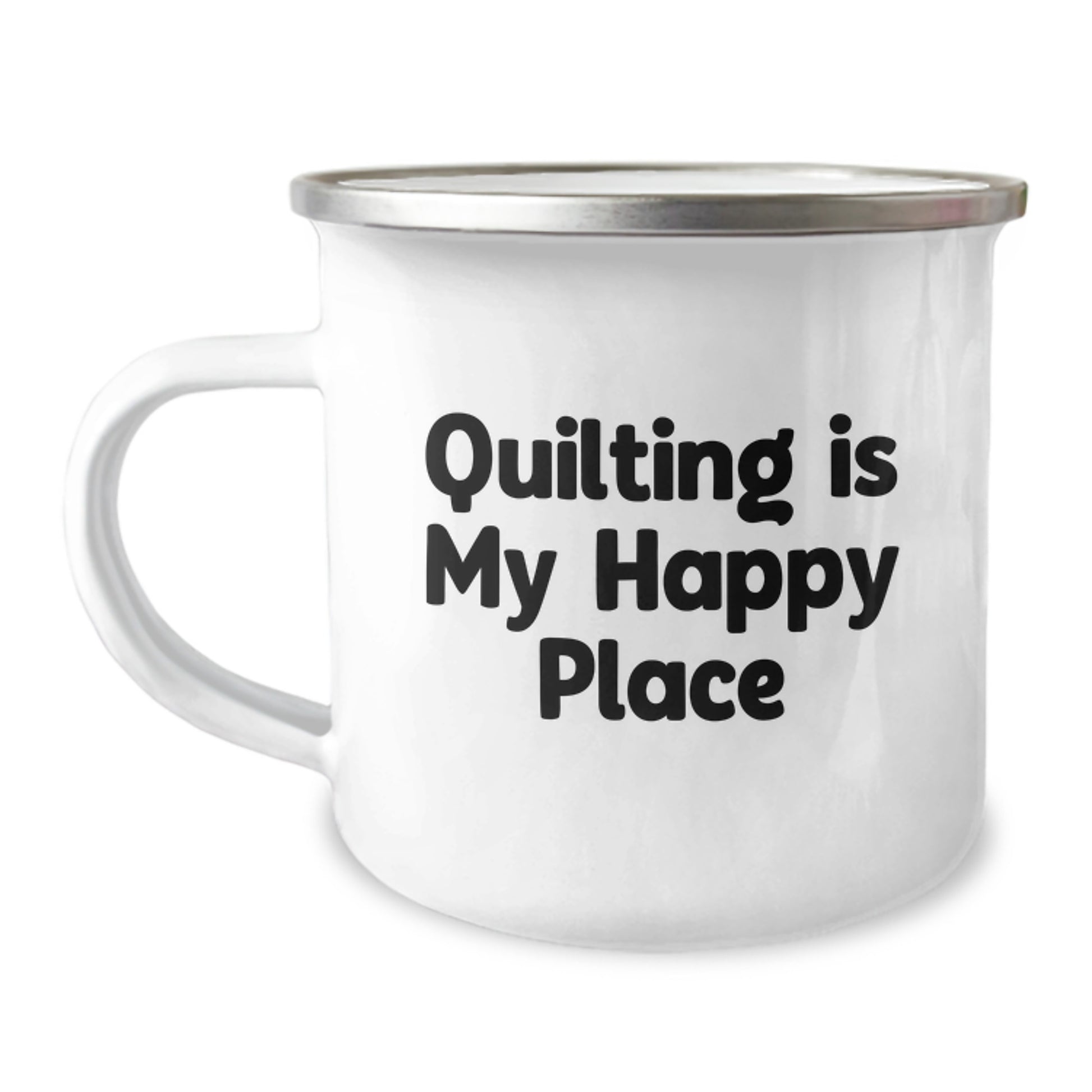 Quilting Gifts for Women Quilting Is My Happy Place Funny Camping Mug 12 oz Stainless Steel - Image 1