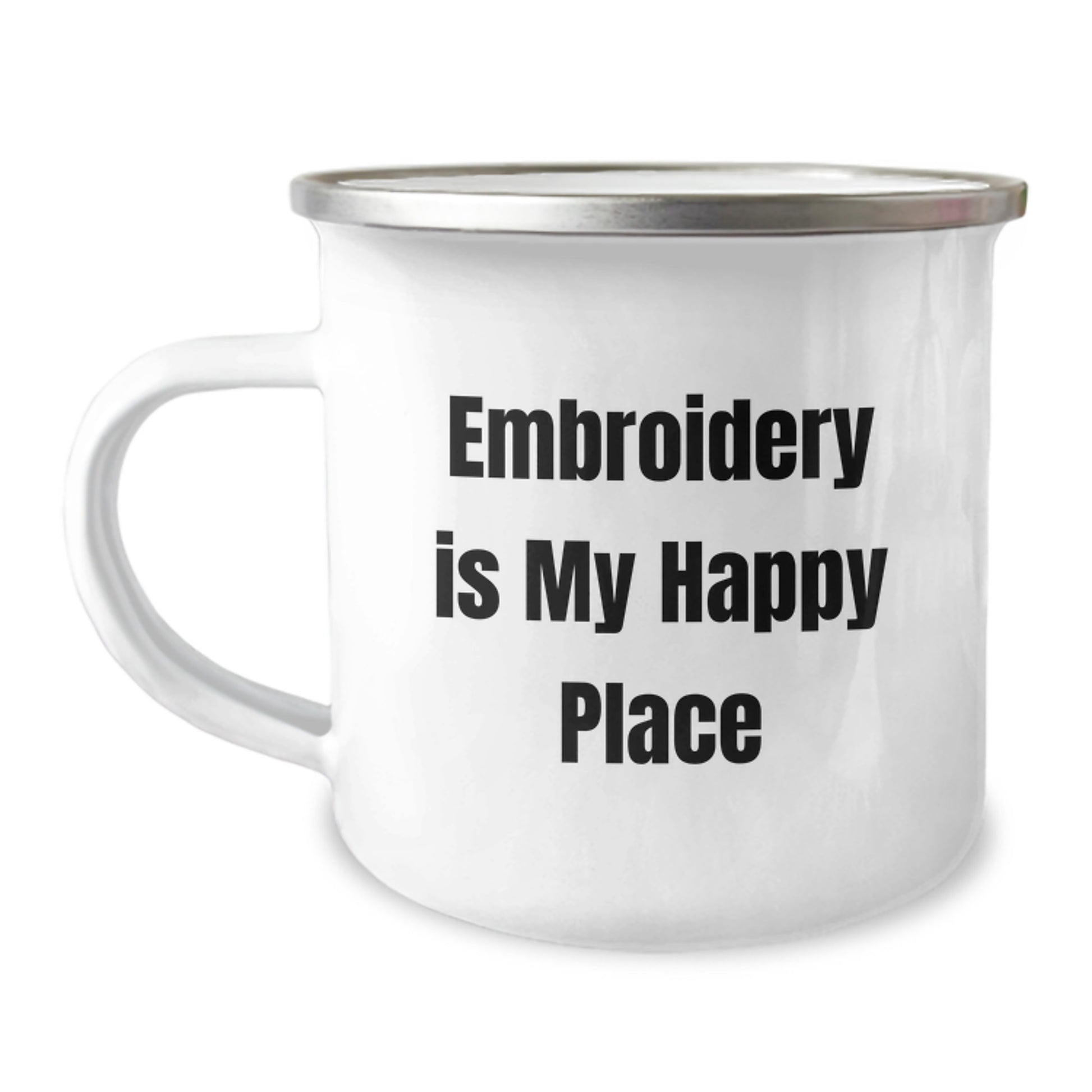 Cute Embroidery Gifts for Women Friends Family Camping Mug with Inspirational Quote Embroidery Is My Happy Place Gifts from Mom - Image 1