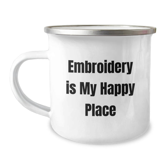 Cute Embroidery Gifts for Women Friends Family Camping Mug with Inspirational Quote Embroidery Is My Happy Place Gifts from Mom - Image 1