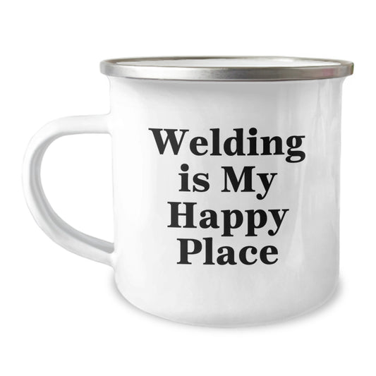 Funny Welding Gifts for Men, Women, and Friends - 'Welding Is My Happy Place' Camping Mug for Christmas Unique Gifts - Image 1