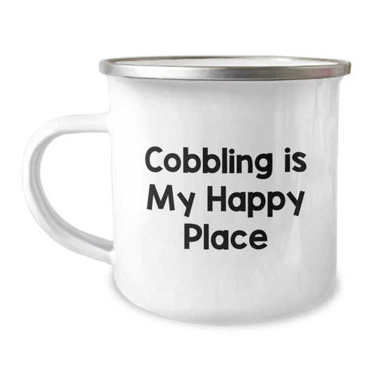Cobbling Gifts for Friends, Funny 'Cobbling Is My Happy Place' Valentine's Camping Mug for Women, 12 oz Stainless Steel - Image 1
