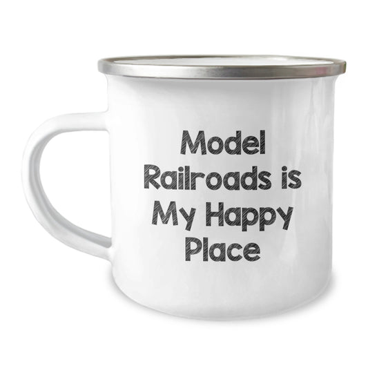 Funny Model Railroads Gifts for Men, Women, Friends, Family - Camping Mug with Model Railroads Is My Happy Place Quote, Christmas Unique Gifts from Men, Women, Friends, Family - Image 1