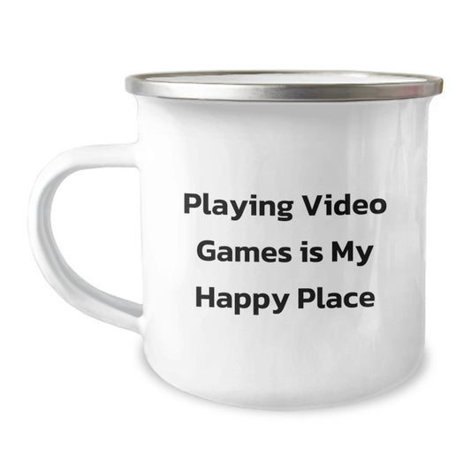 Funny Playing Video Games Gifts for Men - 'Playing Video Games Is My Happy Place' Camping Mug for Christmas - Image 1