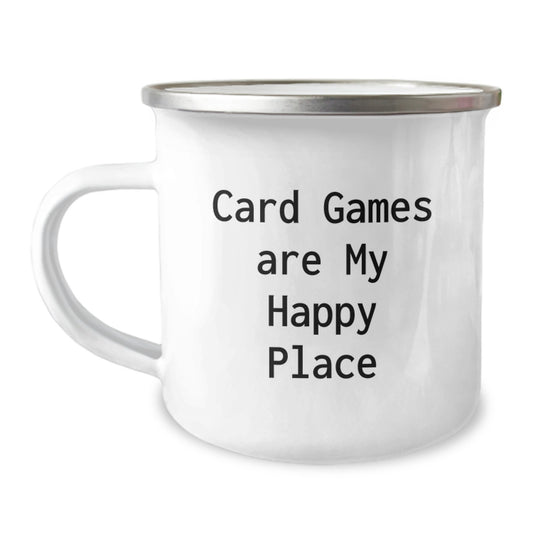 Camping Mug Funny Quote Gifts from Friends for Card Games Lovers, Christmas Unique Card Games Are My Happy Place Mugs for Women, Card Games Enthusiasts Coffee Mug - 12oz Stainless Steel - Image 1