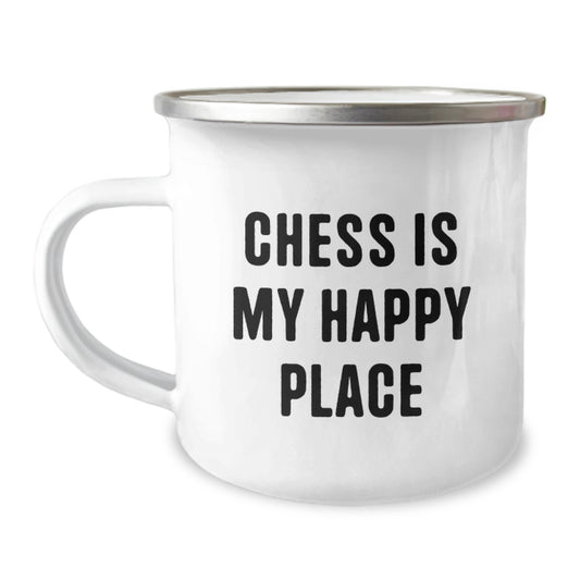 Funny Chess Gifts for Dad, Camping Mug - Chess Is My Happy Place, Ideal Gift from Son - Image 1