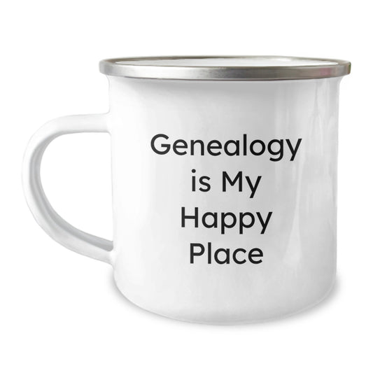 Genealogy Gifts from Family, Genealogy Camping Mug, 'Genealogy Is My Happy Place' - Unique Mother's Day Unique Gifts for Genealogy Enthusiasts, Funny Camping Mug for Women, Men, Friends, Family - Image 1