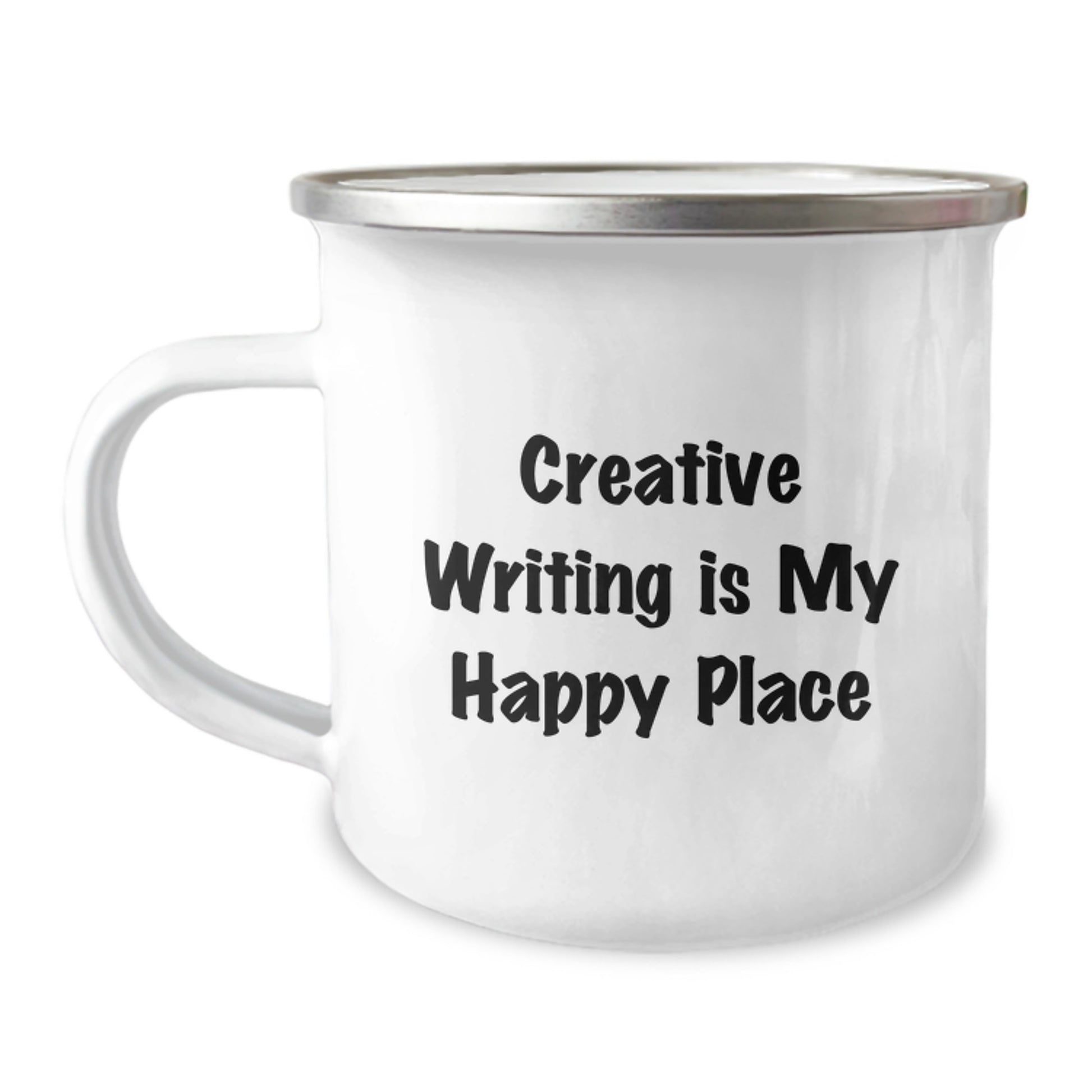 Creative Writing Lover Gifts from Friends, Unique Christmas Unique Gifts for Creative Writing Friends, 'Creative Writing Is My Happy Place' Camping Mug - Image 1