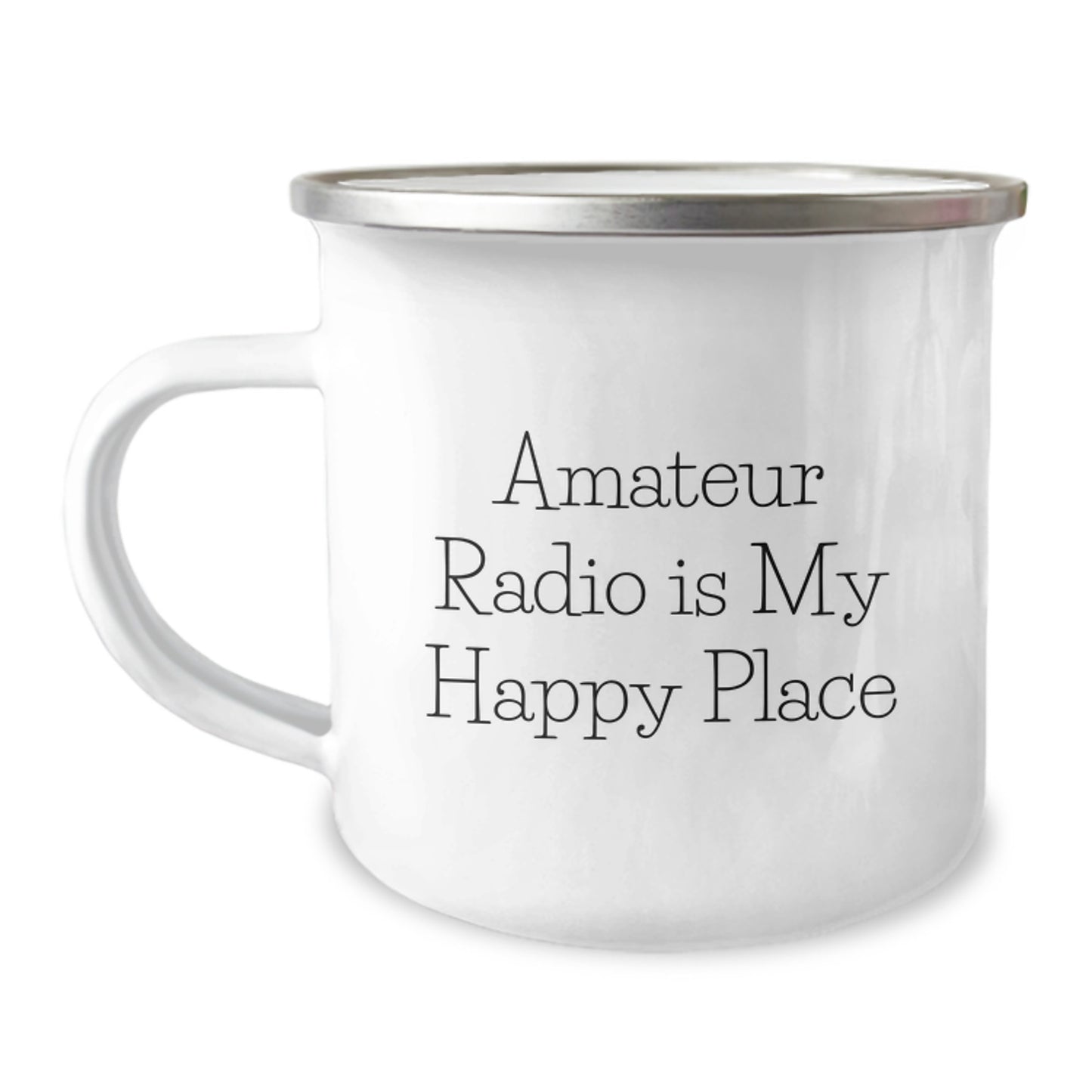 Funny Amateur Radio Gifts for Men from Friends - 'Amateur Radio Is My Happy Place' Camping Mug - Image 1