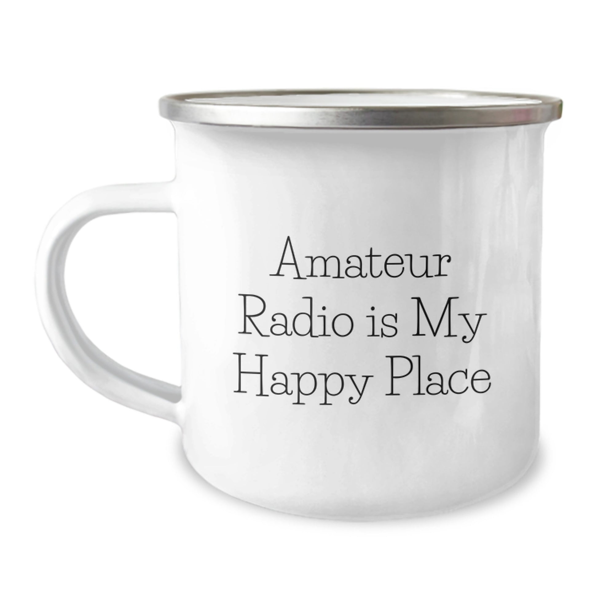 Funny Amateur Radio Gifts for Men from Friends - 'Amateur Radio Is My Happy Place' Camping Mug - Image 1