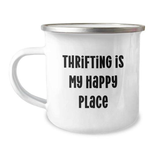 Thrifting Gifts for Her, Funny Camping Mug with 'Thrifting Is My Happy Place' Quote, Unique Mother's Day Unique Gifts from Daughter to Mom - Image 1