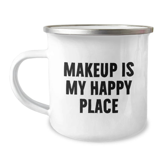 Funny Makeup Lovers Gifts from Friends Women for Christmas, Makeup Camping Mug with Enamel Finish, Inspirational Quote Makes Her Smile - Image 1