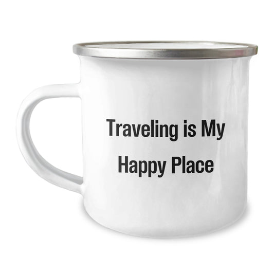 Traveling Is My Happy Place Funny Camping Mug Gifts for Traveling Friends from Men - Image 1
