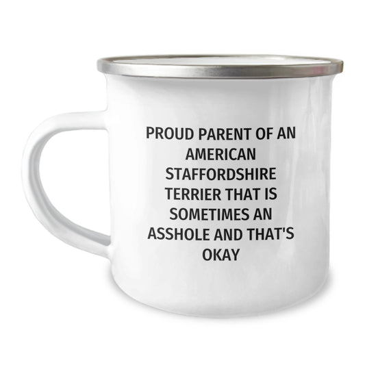 American Staffordshire Terrier Dog Camping Mug Funny Gift for Birthday from Friends and Family - Proud Parent Quotes and Humor - Image 1