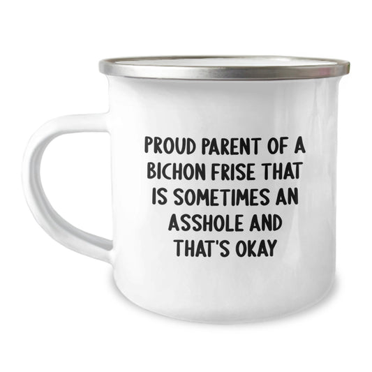 Funny Bichon Frise Dog Gifts for Men Father's Day Unique Camping Mug - Proud Parent Quotes - Image 1