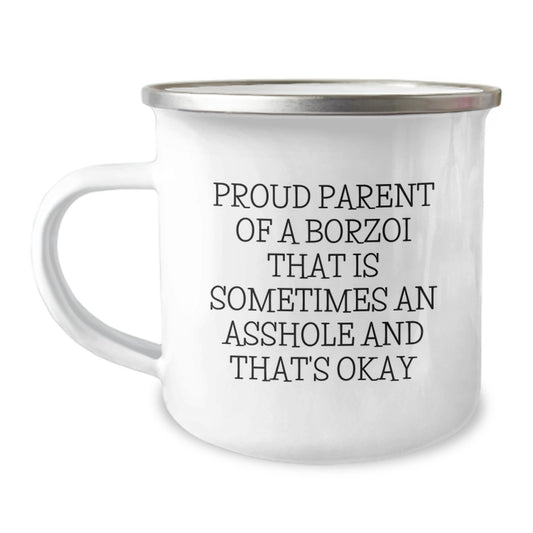 Funny Borzoi Dog Gifts for Mom from Family - Proud Parent Camping Mug - Image 1