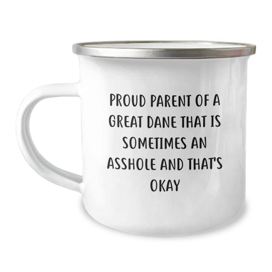 Funny Great Dane Dog Camping Mug Gifts from Men to Family Members on Valentine's - Proud Parent of a Great Dane That's Sometimes an Asshole Mugs - Image 1