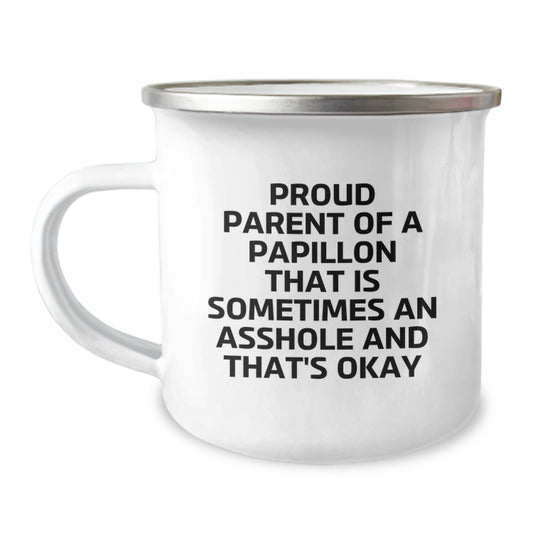 Funny Papillon Dog Gifts for Men, Camping Mug with Proud Parent Quote - Gifts from Dad to Papillon Dog Lover on Father's Day - Image 1