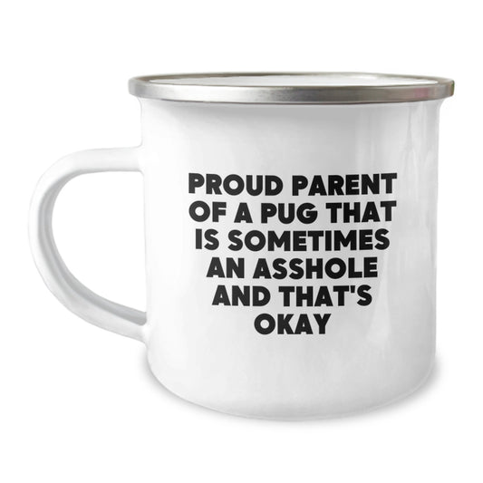 Funny Pug Dog Dad Camping Mug Gifts for Him from Friends and Family on Father's Day, Proud Parent Quotes, Unique Gifts for Pug Lover - Image 1