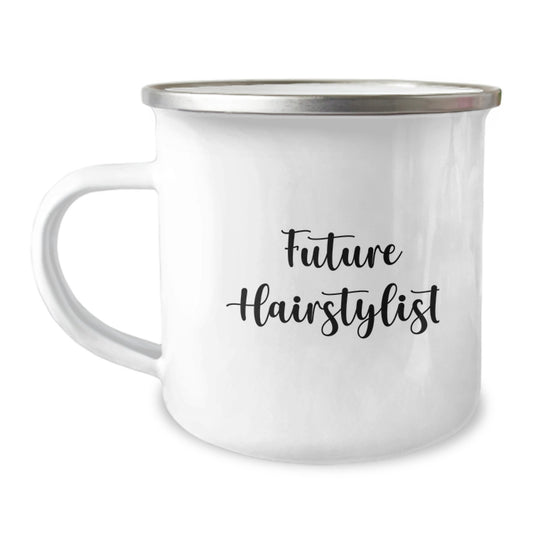 Funny Future Hairstylist Birthday Unique Gift Ideas for Friends from Family - Camping Mug for Hairstylist Enthusiasts, 'Become a Future Hairstylist' - Image 1