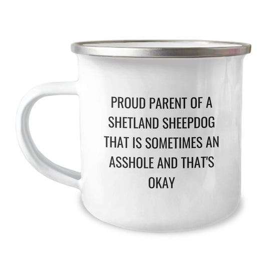 Funny Shetland Sheepdog Camping Mug Gifts from Friends to Men Women Family - Proud Parent Quote Christmas Unique - Image 1