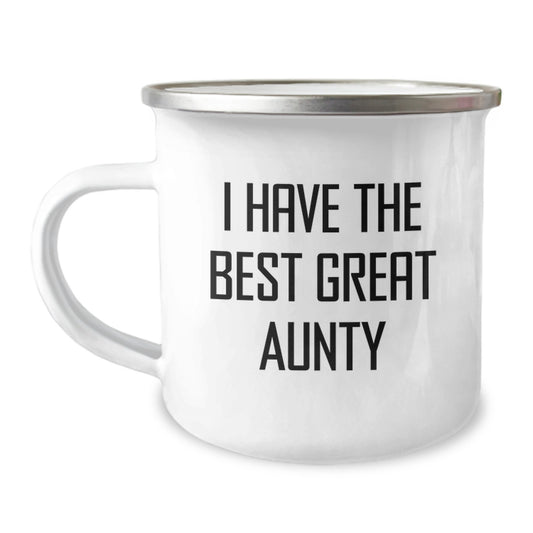 Funny Great Aunty Gifts for Her, Valentine's Unique Camping Mug, Gifts from Men to Aunty with I Have The Best Great Aunty, Stainless Steel with Enamel Finish, Perfect for Outdoor Adventures - Image 1