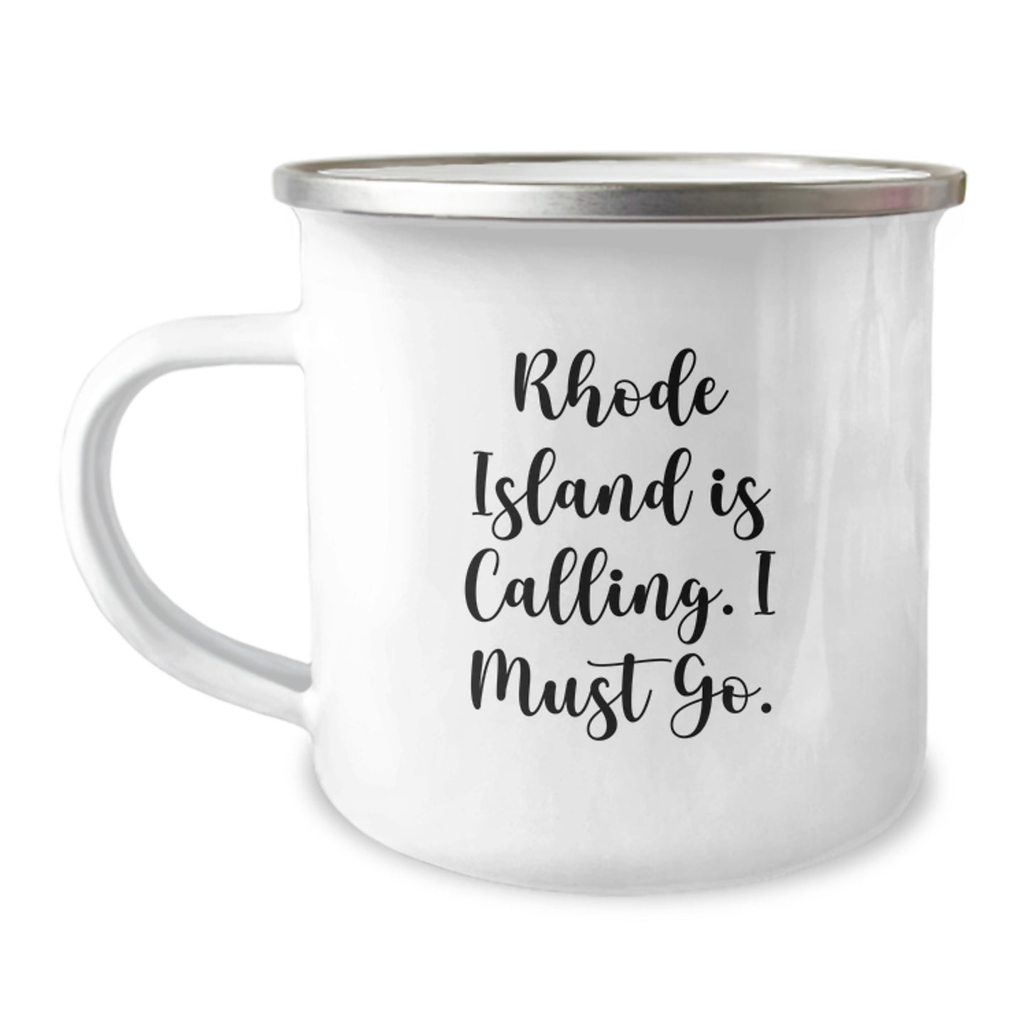 Rhode Island Camping Mug, Funny Gifts from Men to Friends for Birthday, 'Rhode Island Is Calling. I Must Go.' Quote, Unique Camping Mug for Women, 12 oz Stainless Steel - Image 1