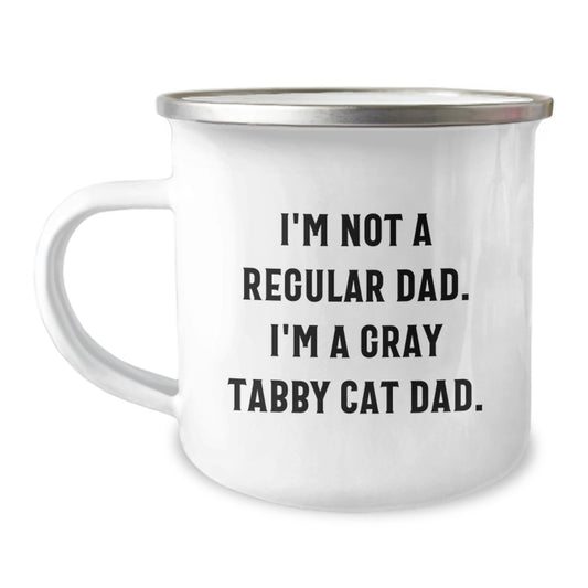 Funny Gray Tabby Cat Dad Gifts from Men to Gray Tabby Cat Lovers, Christmas Unique Mugs, Camping Mug - 'I'm Not A Regular Dad. I'm A Gray Tabby Cat Dad.' - Image 1