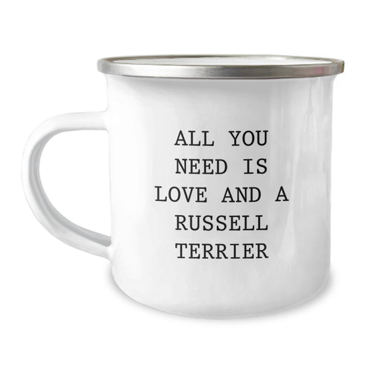 Funny Russell Terrier Dog Gifts from Friends with Camping Mug - All You Need Is Love And A Russell Terrier, Christmas Unique Gifts for Russell Terrier Dog Lover - Image 1