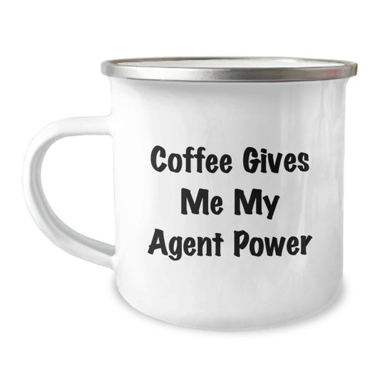 Funny Agent Gifts from Friends, Unique Camping Mug for Graduation, Coffee Gives Me My Agent Power - Image 1