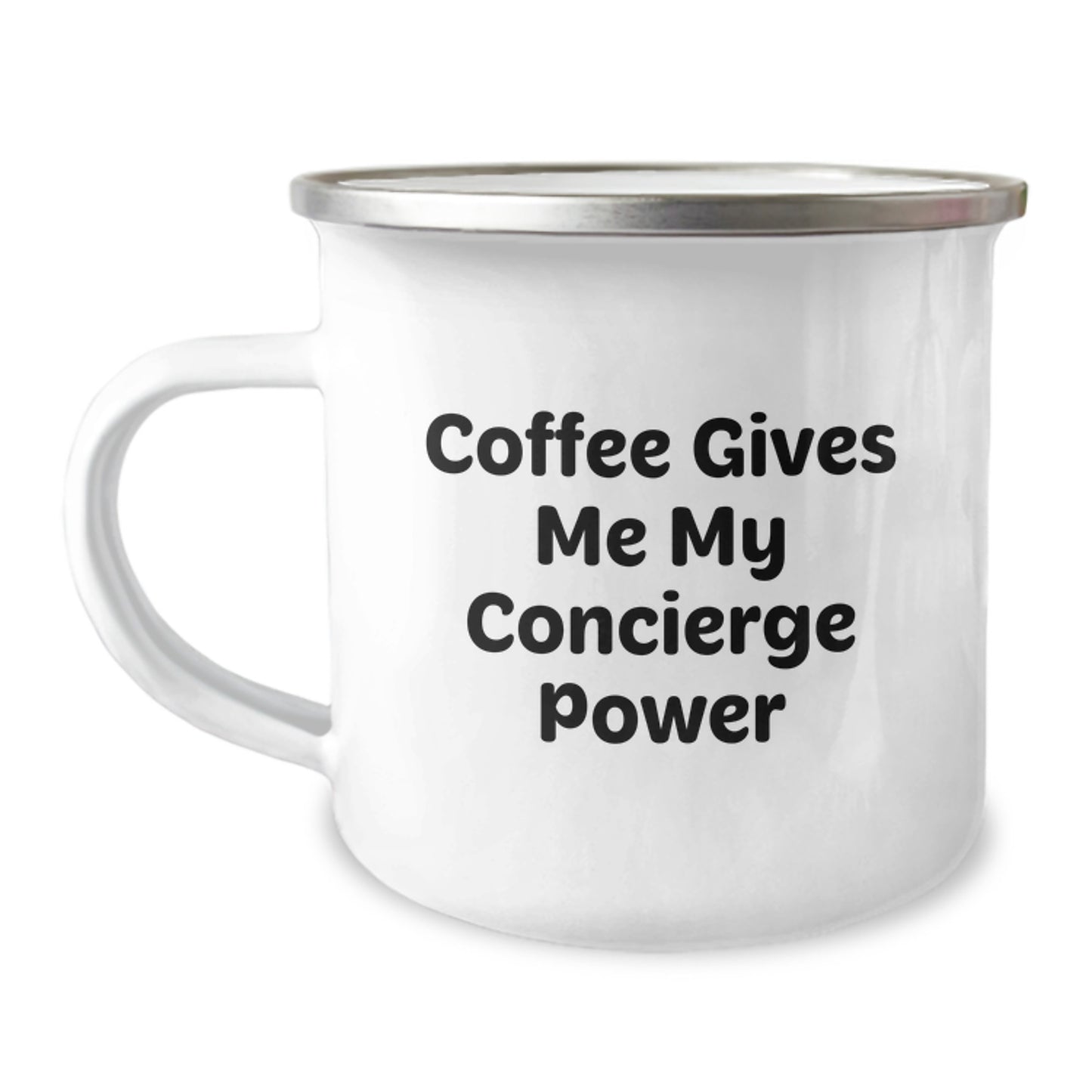 Funny Concierge Gifts for Graduation - 'Coffee Gives Me My Concierge Power' Camping Mug, Gifts from Men to Concierge Friends - Image 1
