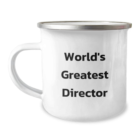 Gifts from Friends for the World's Greatest Director Funny Valentine's Camping Mug, Unique Director Gifts for Him, Funny Director Coffee Mug, Stainless Steel with Enamel Finish - Image 1