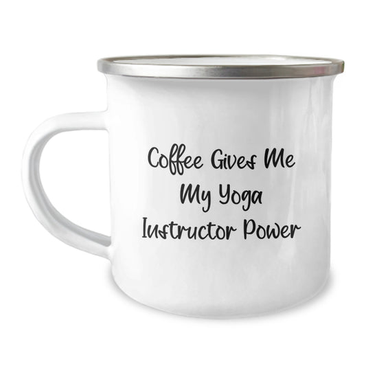 Yoga Instructor Gifts from Friends Funny Camping Mug for Graduation, Coffee Gives Me My Yoga Instructor Power, Inspirational Quote, Stainless Steel with Enamel Finish - Image 1