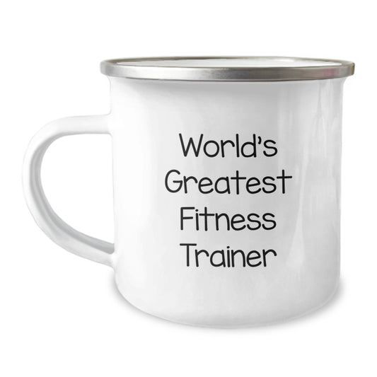 Funny Fitness Trainer Gifts for Him, Unique Camping Mug from Men, Quote: 'World's Greatest Fitness Trainer' - Image 1