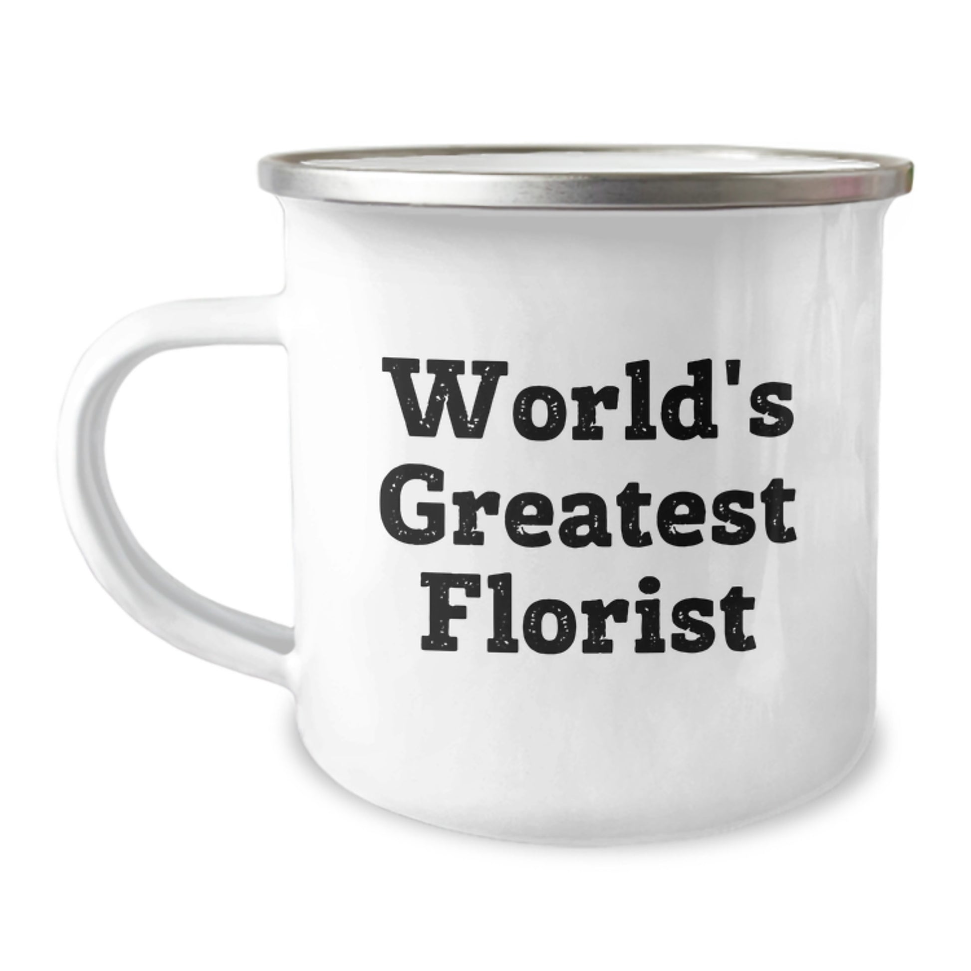 Funny Gifts from Friends - Christmas Unique Gifts for Florist - 'World's Greatest Florist' Camping Mug, 12 oz Stainless Steel Enamel Finish - Image 1