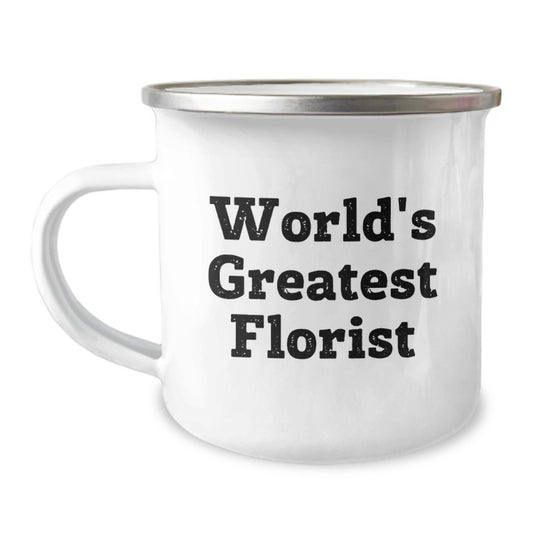 Funny Gifts from Friends - Christmas Unique Gifts for Florist - 'World's Greatest Florist' Camping Mug, 12 oz Stainless Steel Enamel Finish - Image 1