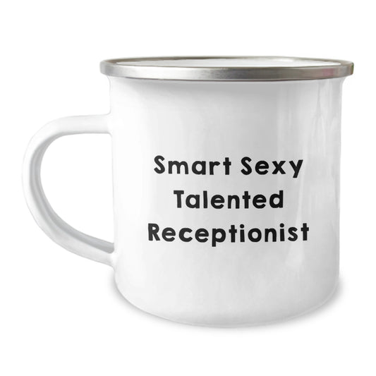 Funny Receptionist Gifts for Graduation - 'Smart Sexy Talented' Enamel Camping Mug for Women Friends Family - Image 1