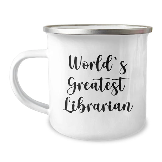 Funny Gifts from Friends for Librarian, World's Greatest Librarian Quote, Valentine's Unique Camping Mug, Stainless Steel with Enamel Finish, 12 oz Capacity - Image 1