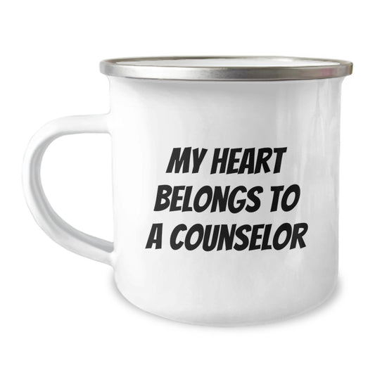 Funny Counselor Gifts from Friends to Graduation Unique Gifts for Counselors - 'My Heart Belongs To A Counselor' Camping Mug - Image 1