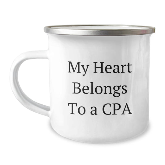 Funny Gifts from Friends for Men, CPA Inspiration Graduation Unique Gifts, Camping Mug with My Heart Belongs To A Cpa Quote, Funny CPA Gifts for Men - Image 1