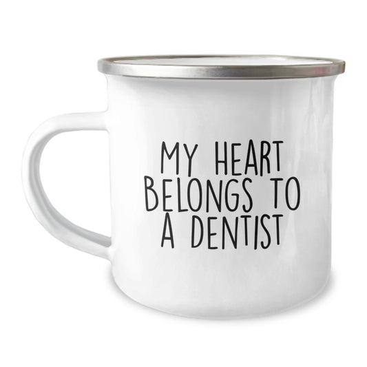 Funny Dentist Gifts from Friends for Graduation Unique Mugs - 'My Heart Belongs To A Dentist' Design for Camping Enthusiasts - Image 1