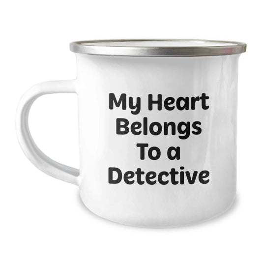 Funny Detective Gifts from Men for Graduation Unique Gifts - My Heart Belongs To A Detective Camping Mug for Detective Enthusiasts - Image 1