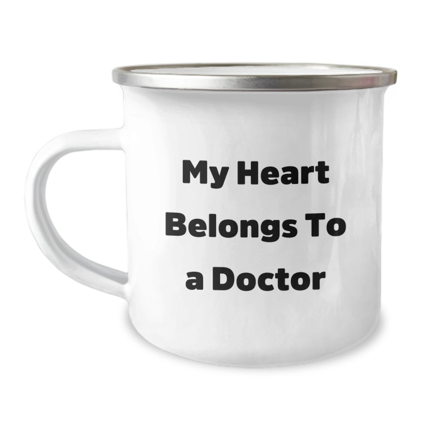 Funny Doctor Gifts from Friends to Men or Women, Christmas Unique Mugs with My Heart Belongs To A Doctor Quote, Enamel Camping Mug for Doctors - Image 1