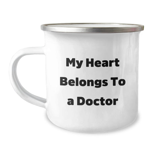 Funny Doctor Gifts from Friends to Men or Women, Christmas Unique Mugs with My Heart Belongs To A Doctor Quote, Enamel Camping Mug for Doctors - Image 1