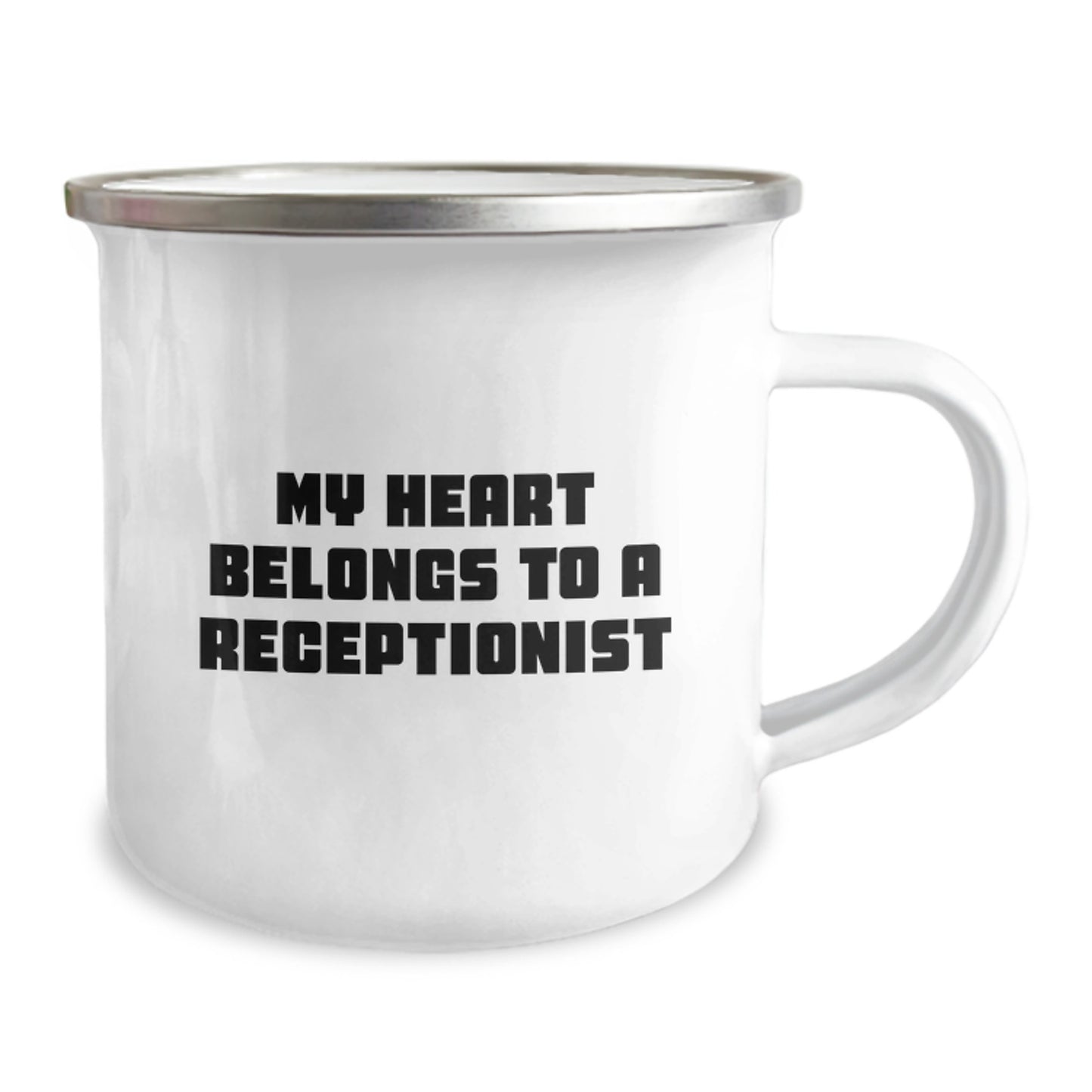Funny Receptionist Gifts from Men, Heartfelt Birthday Unique Gifts for Receptionist, Funny Camping Mug - 'My Heart Belongs To A Receptionist' - Image 2