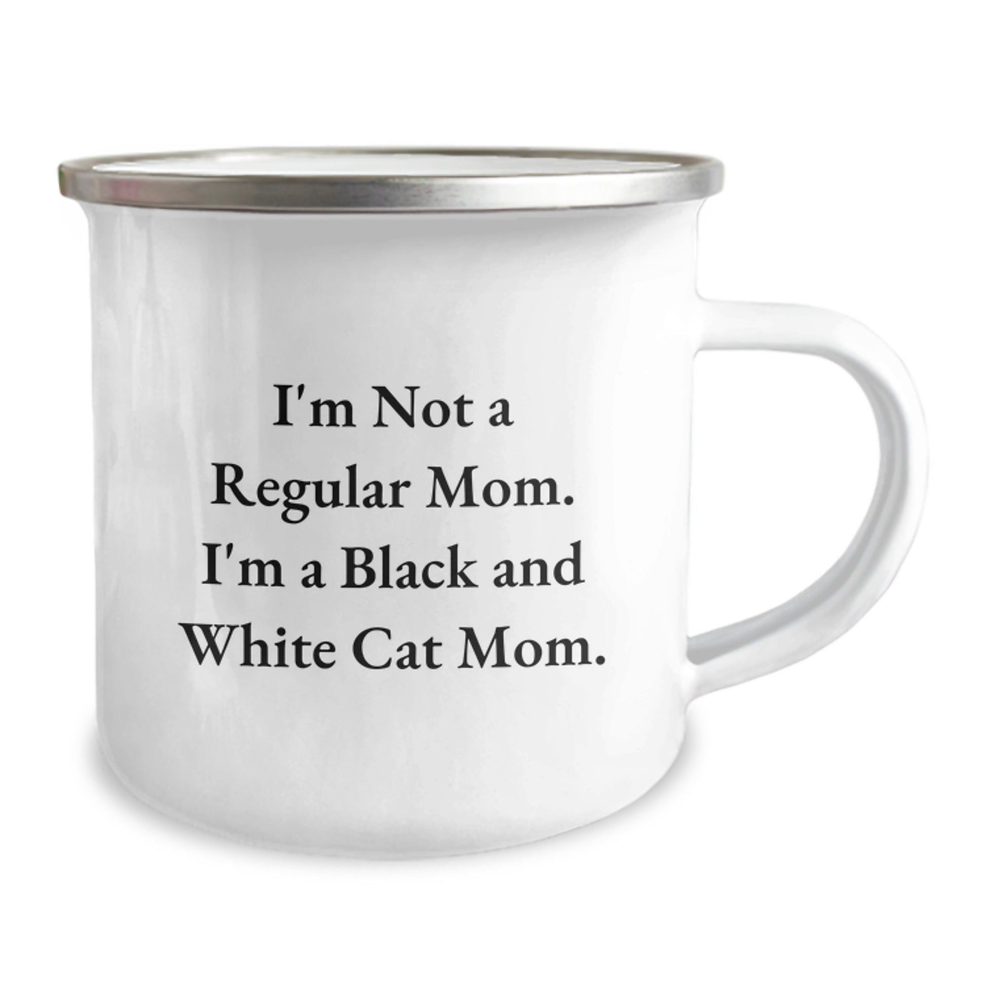 Funny Black and White Cat Mom Gifts from Family for Birthday Unique Camping Mug, I'm Not A Regular Mom. I'm A Black And White Cat Mom. Stainless Steel with Enamel Finish, Perfect for Cat Lovers - Image 2