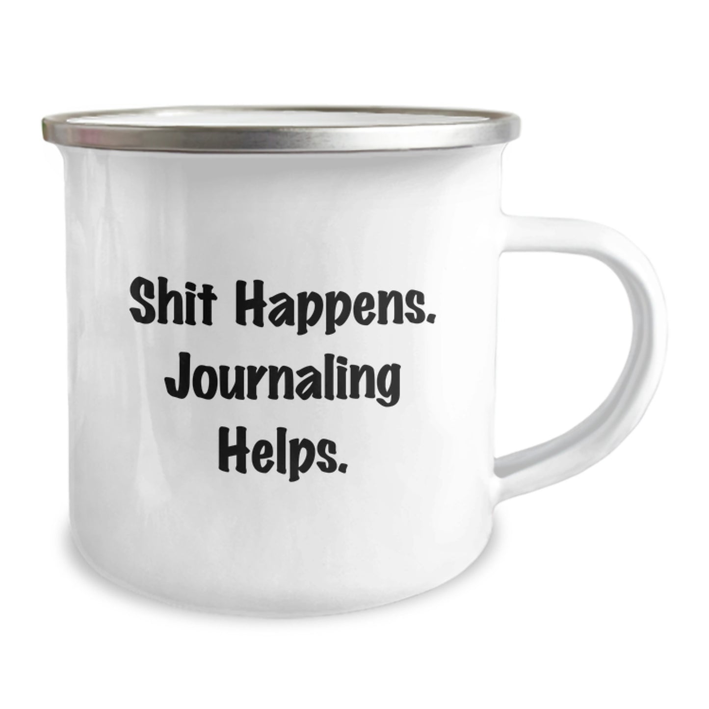 Funny Journaling Gifts for Men from Friends, Birthday Unique Gifts, Camping Mug with Shit Happens. Journaling Helps. Quote - Image 2